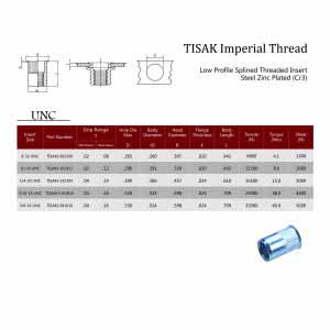 TISAK Imperial Thread / Low Profile Splined Threaded Insert